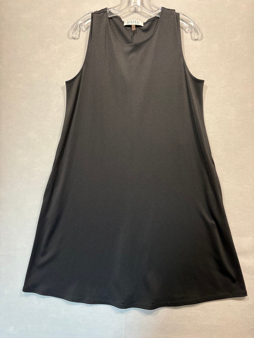 Kasper Black Sleeveless Trapeze Swing Dress L A-Line Knit 10649334